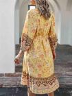 Women's Long Sleeve V Neck Floral Bohemian Dress