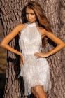 Fringed Halter Open Back Sequin Mini Dress