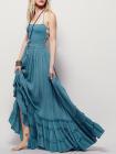 Halter Strapless Smocked Bodice Maxi Dress