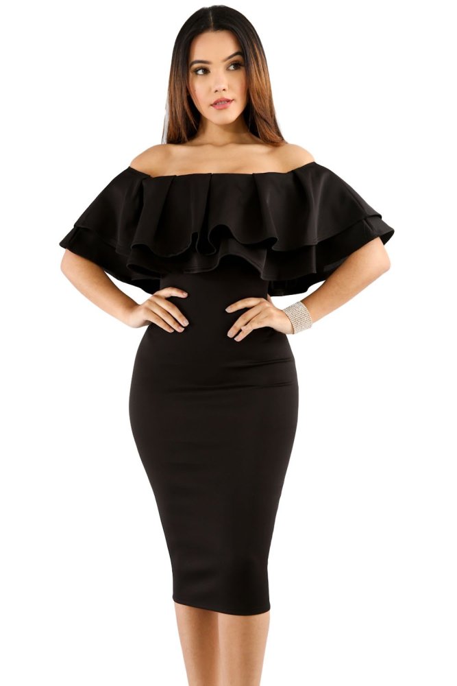 Layered Ruffle Off Shoulder Curvaceous Dress