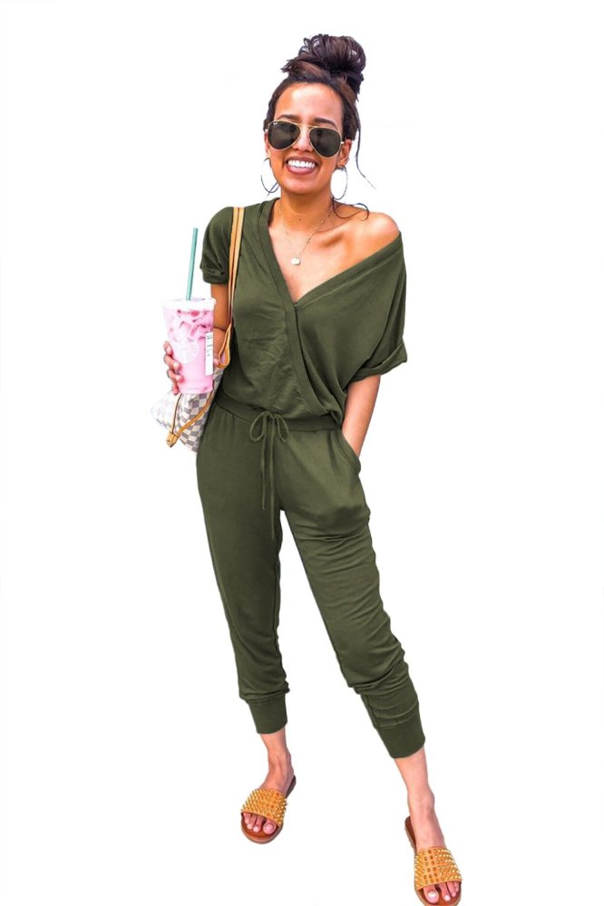 V Neck Wrap Front Jumpsuits