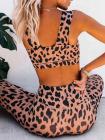 Sports Wear For Women Leopard Square Neck Crop Top High Waisted Leggings Set