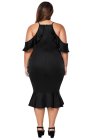 Plus Size Ruffle Cold Shoulder Flounced Party Dress