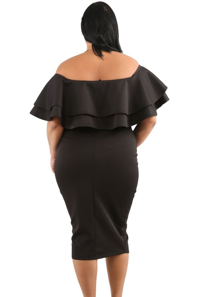 Layered Ruffle Off Shoulder Curvaceous Dress