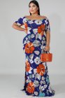 Off-the-shoulder Floral Print Plus Size Maxi Dress