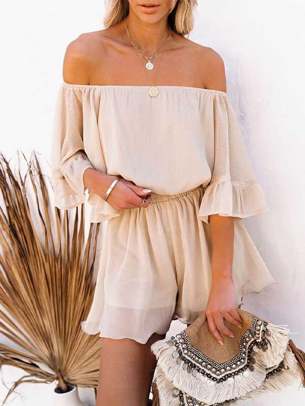 Sexy Off Shoulder Ruffle Sleeve Chiffon Romper
