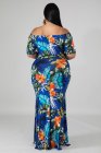 Off-the-shoulder Floral Print Plus Size Maxi Dress