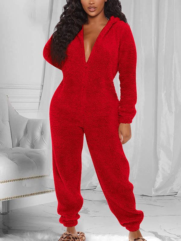 Fluffy Zip Up Onesie Pajama Outfits Sleepwear