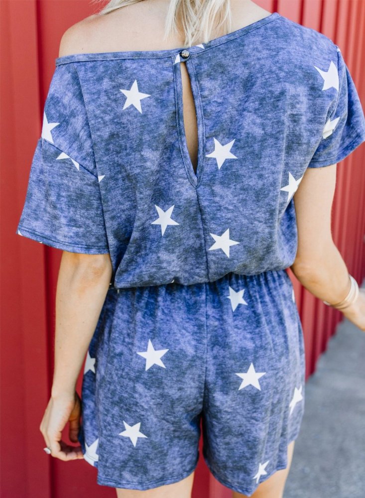 Short Rompers For Women Star Jumpsuits With Pocket