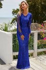 Sequin Fringe Sleeve Party Maxi Evening Dress