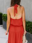 Solid Color Halter Neck Top Sleeveless Layered Maxi Dress With Belt