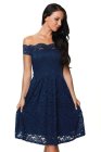 Wine Scalloped Off Shoulder Flared Lace Dress