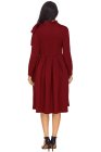 Burgundy Bowknot Embellished Mock Neck Pocket Dress