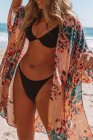 Open Front Floral Beach Cover Up With Slit