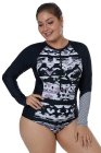 Irregular Sleeve Rash Guard Top with Abstract Print