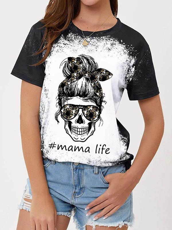 Mom Life Skull Graphic Tees Tops Short Sleeve Tee Shirt