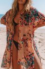 Open Front Floral Beach Cover Up With Slit