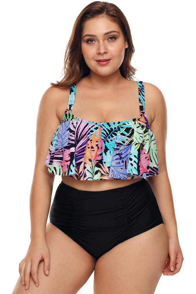 Skull Key Print Hammock Flounce Crop High Waist Bikini