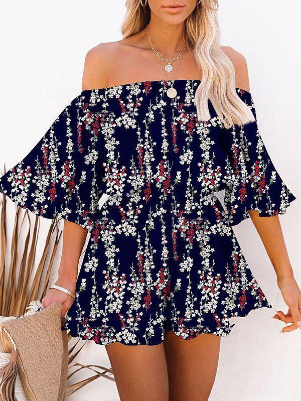Sexy Off Shoulder Ruffle Sleeve Chiffon Romper
