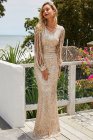 Sequin Fringe Sleeve Party Maxi Evening Dress