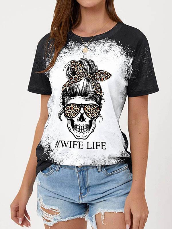Mom Life Skull Graphic Tees Tops Short Sleeve Tee Shirt