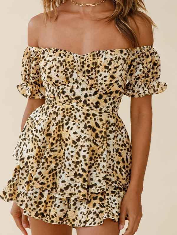 Women's Off Shoulder Short Sleeves Layered Ruffle Rompers