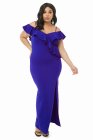 Plus Size Open Shoulder Ruffle Dress