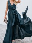 Sleeveless Pleated Split Knot Front Maxi Dress