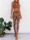 Sports Wear For Women Leopard Square Neck Crop Top High Waisted Leggings Set