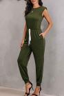 Women's Sleeveless Jumpsuits With Shoulder Padded And Waist Drawstring