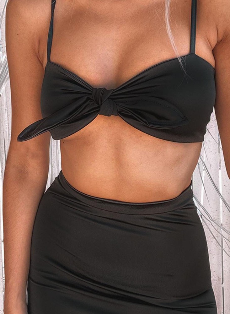 Women's Sets Two-piece Satin Bowed Cami & Skirt Set