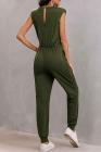 Women's Sleeveless Jumpsuits With Shoulder Padded And Waist Drawstring