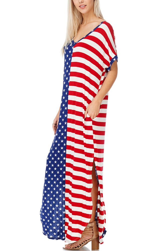 The Stars and Stripes V-Neck Pocket Maxi Dress