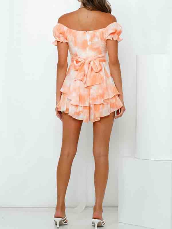 Women's Off Shoulder Short Sleeves Layered Ruffle Rompers