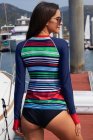 Multicolor Striped Long Sleeve Front Zip Rashguard Top