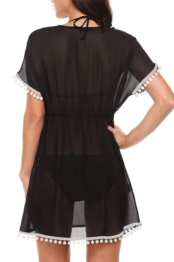 Deep V Neck Pom Pom Beach Tunic