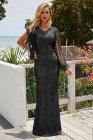Sequin Fringe Sleeve Party Maxi Evening Dress