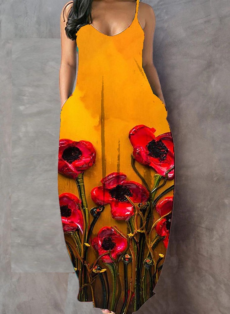 Floral Summer Maxi Dress Casual Cami Dress For Women