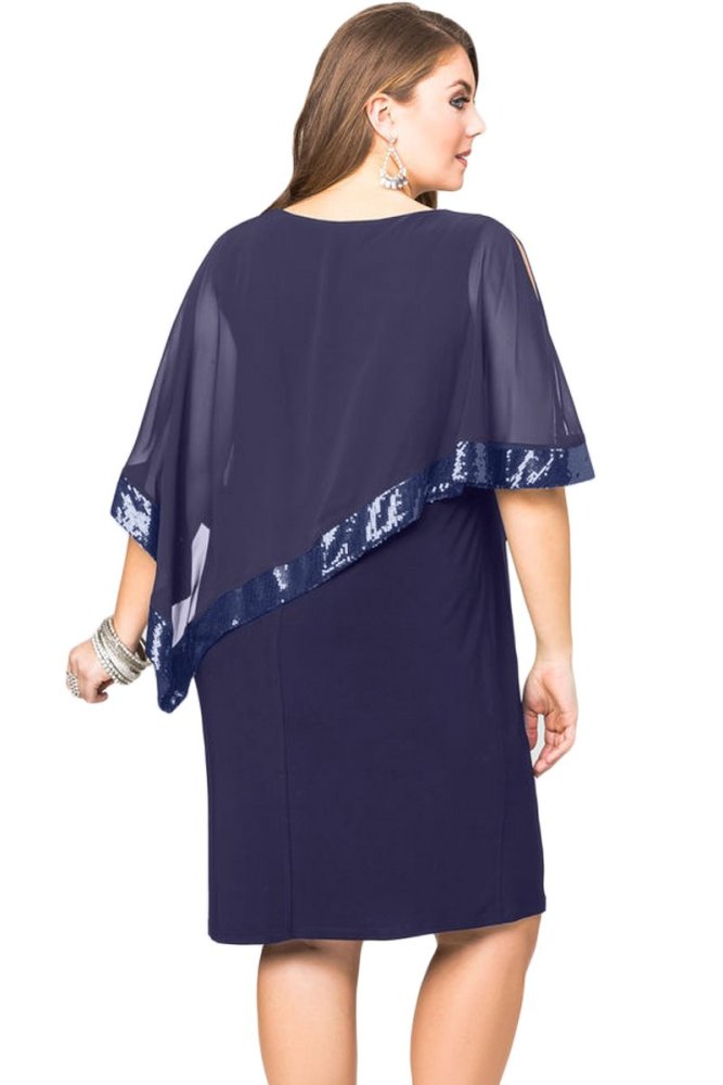 Sequined Mesh Overlay Plus Size Poncho Dress