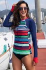 Multicolor Striped Long Sleeve Front Zip Rashguard Top