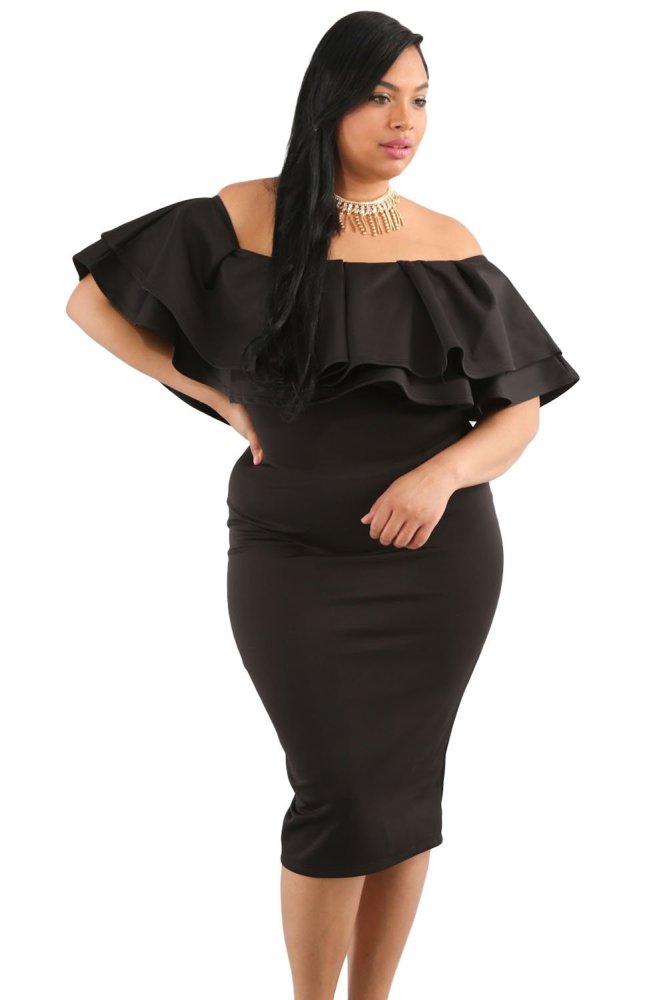 Layered Ruffle Off Shoulder Curvaceous Dress