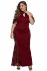 High Neck Drop Shoulder Sequin Décor Plus Size Gown