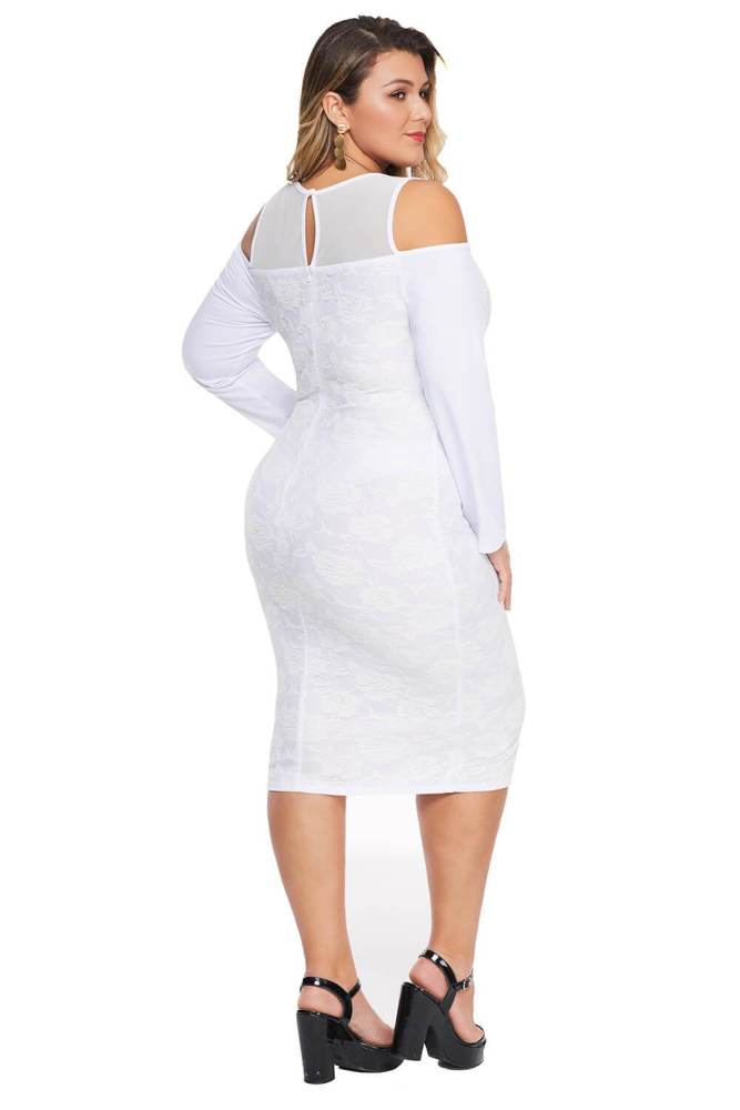 Cold Shoulder Mesh Yoke Plus Size Dress