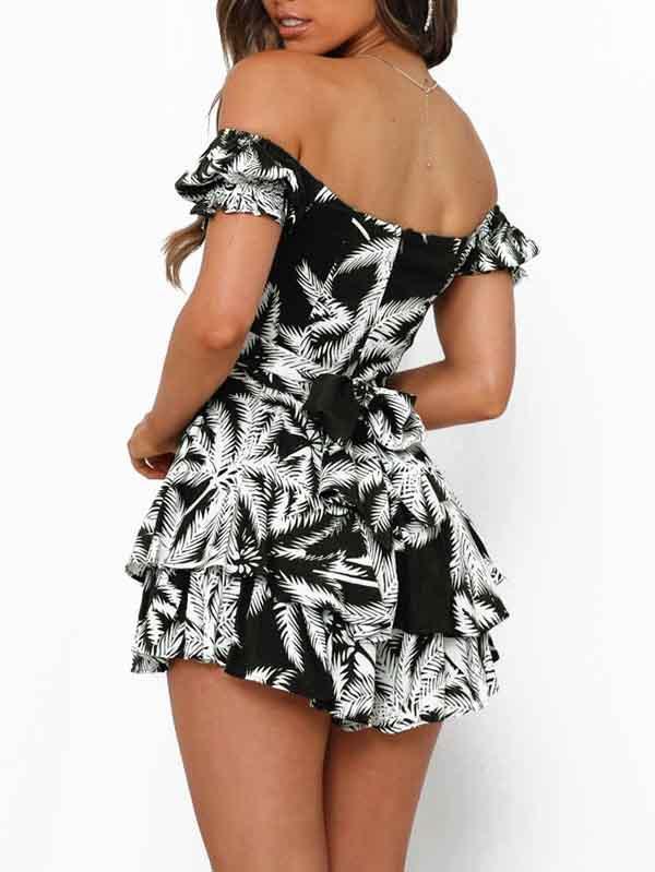 Women's Off Shoulder Short Sleeves Layered Ruffle Rompers