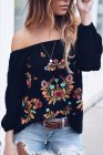 Embroidered Off Shoulder Long Sleeve Bohemian Floral Blouse