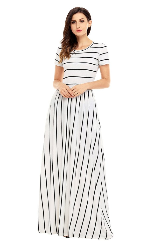Striped Rosy Short Sleeve Maxi Dress