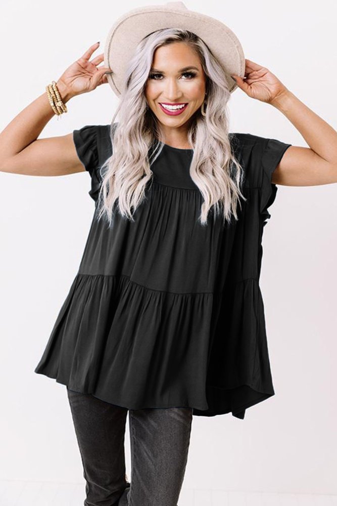 Short Sleeve Keyhole Ruffled Babydoll Top