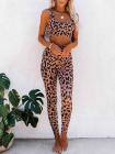 Sports Wear For Women Leopard Square Neck Crop Top High Waisted Leggings Set