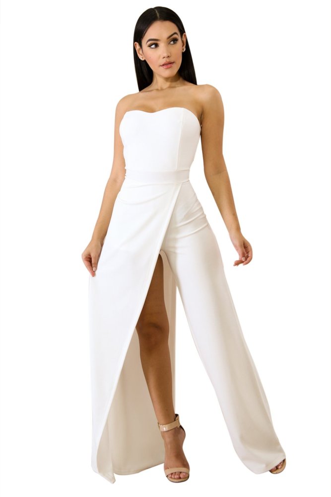 Asymmetric Split Leg Strapless Jumpsuit