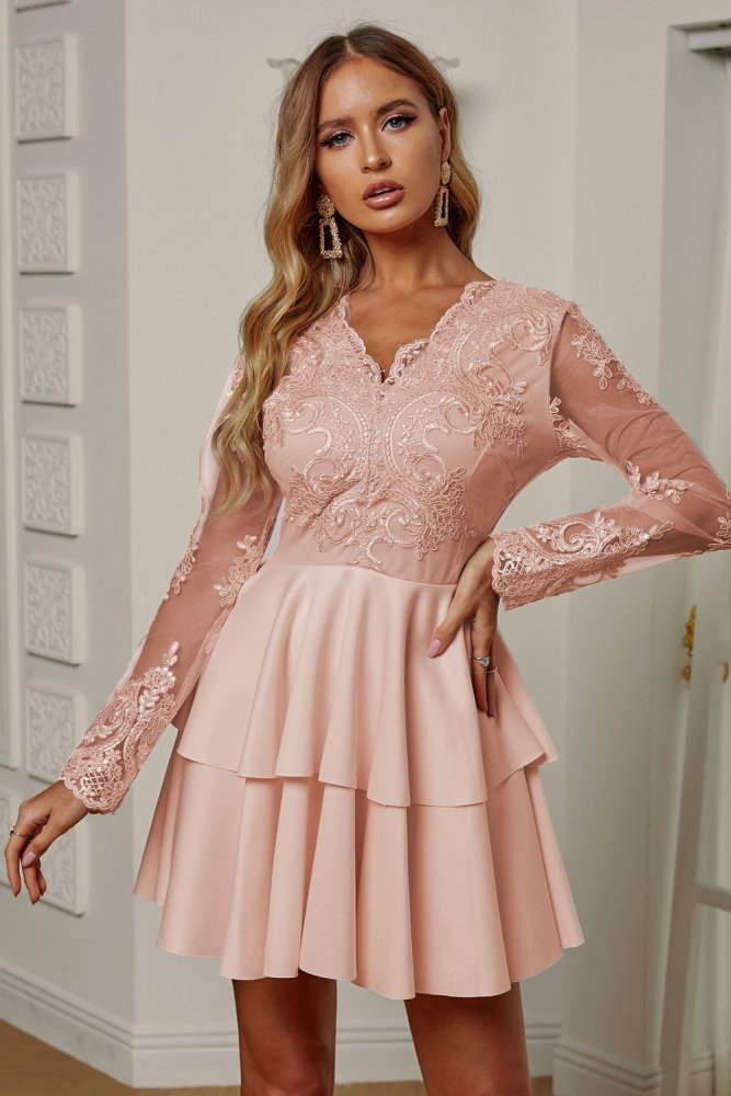 Sequin Embroidered Multilayer Skater Dress